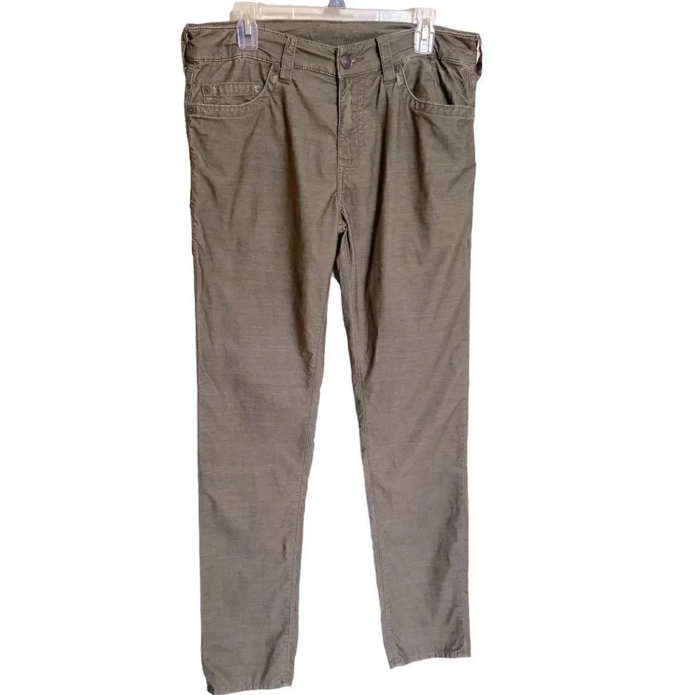 True Religion Rocco Green Corduroy Relaxed Fit Pants Size 34